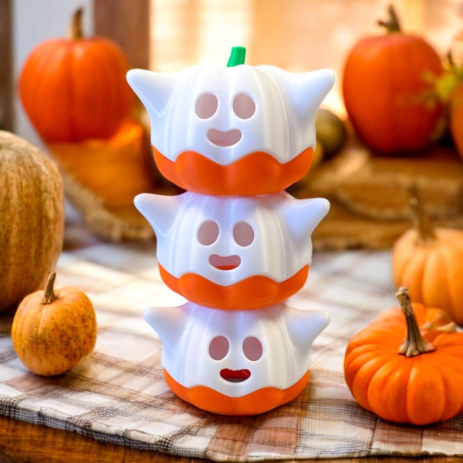 Beleuchteter LED Halloween Kürbis als Geist | Halloween Deko | Gespenster Deko