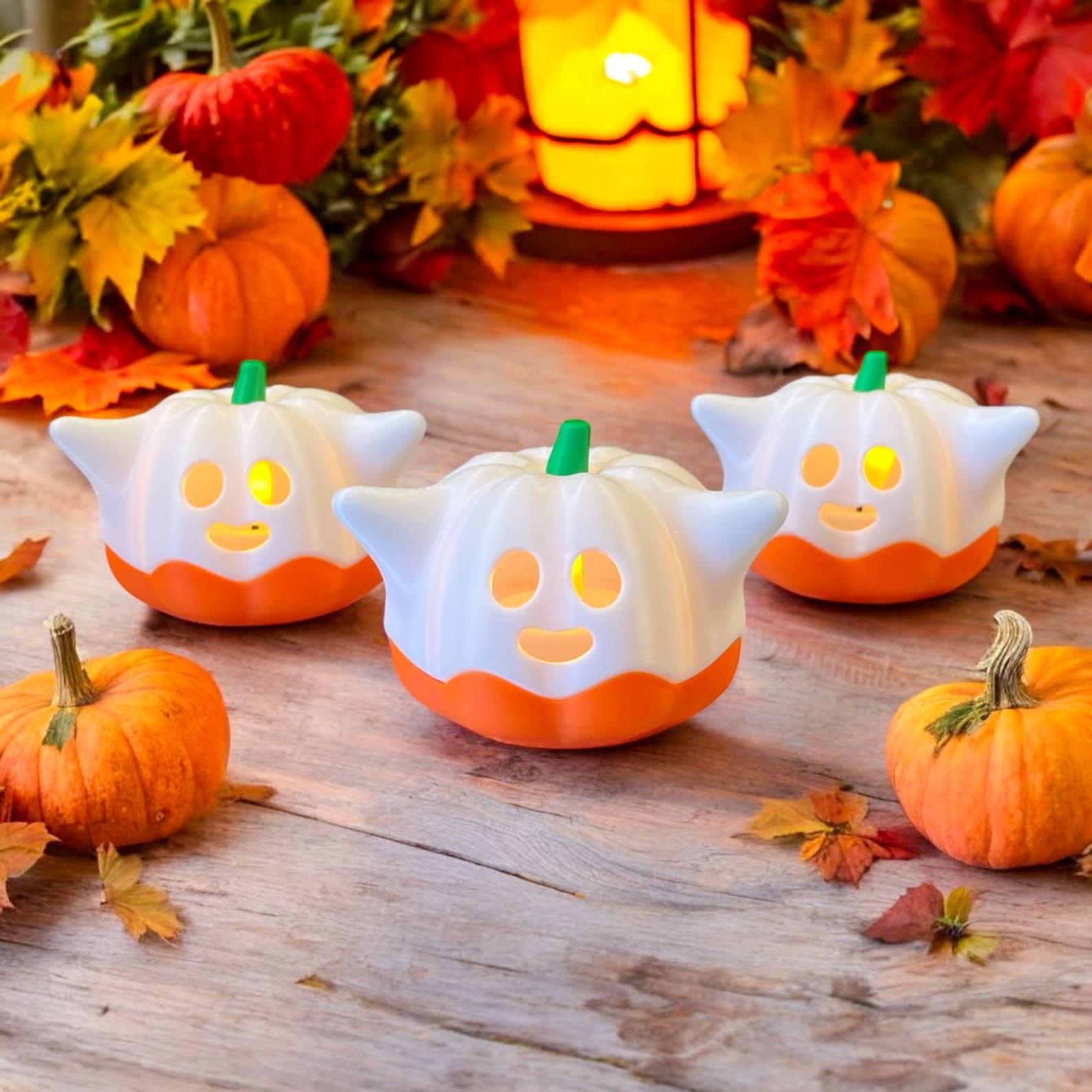 Beleuchteter LED Halloween Kürbis als Geist | Halloween Deko | Gespenster Deko