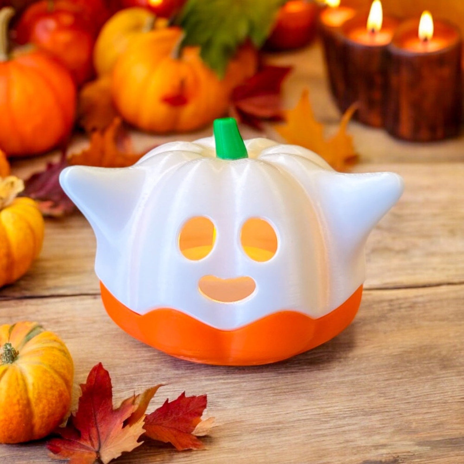 Beleuchteter LED Halloween Kürbis als Geist | Halloween Deko | Gespenster Deko