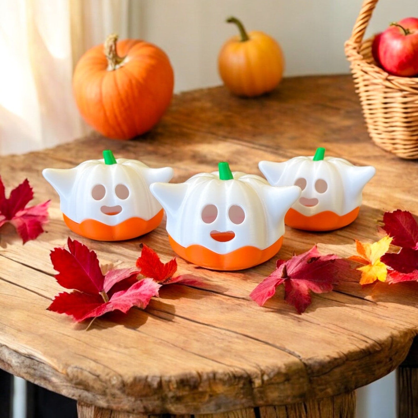 Beleuchteter LED Halloween Kürbis als Geist | Halloween Deko | Gespenster Deko