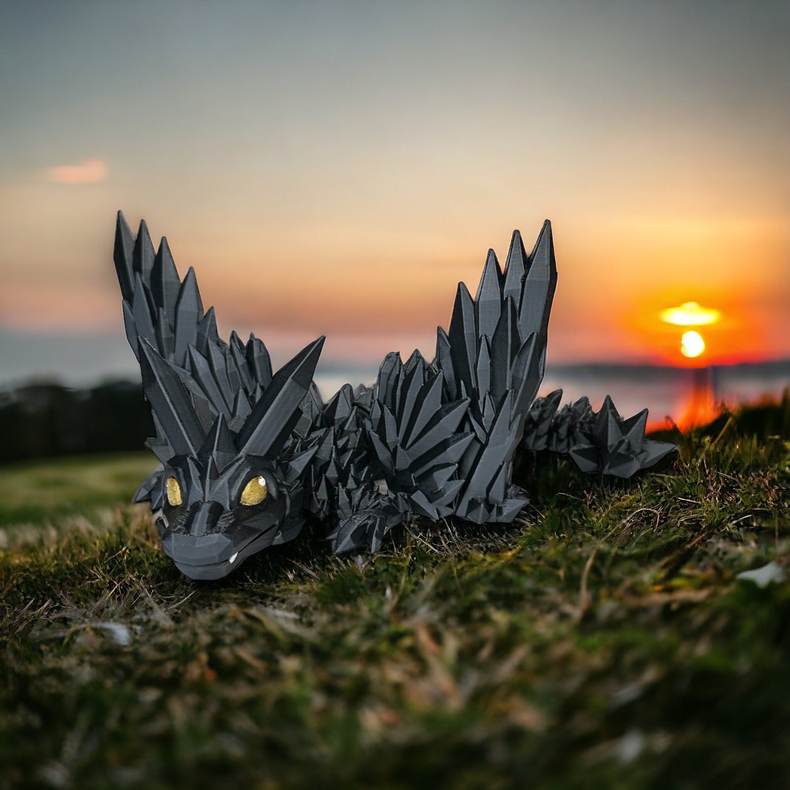 Geflügelter Crystal Drache 3D Figur schwarz (beweglich) | Bookmerch